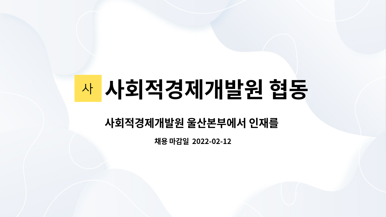사회적경제개발원 협동조합 : 사회적경제개발원 울산본부에서 인재를 모집합니다.(경영기획/회계) | 더팀스 사회적경제개발원 울산본부에서... 