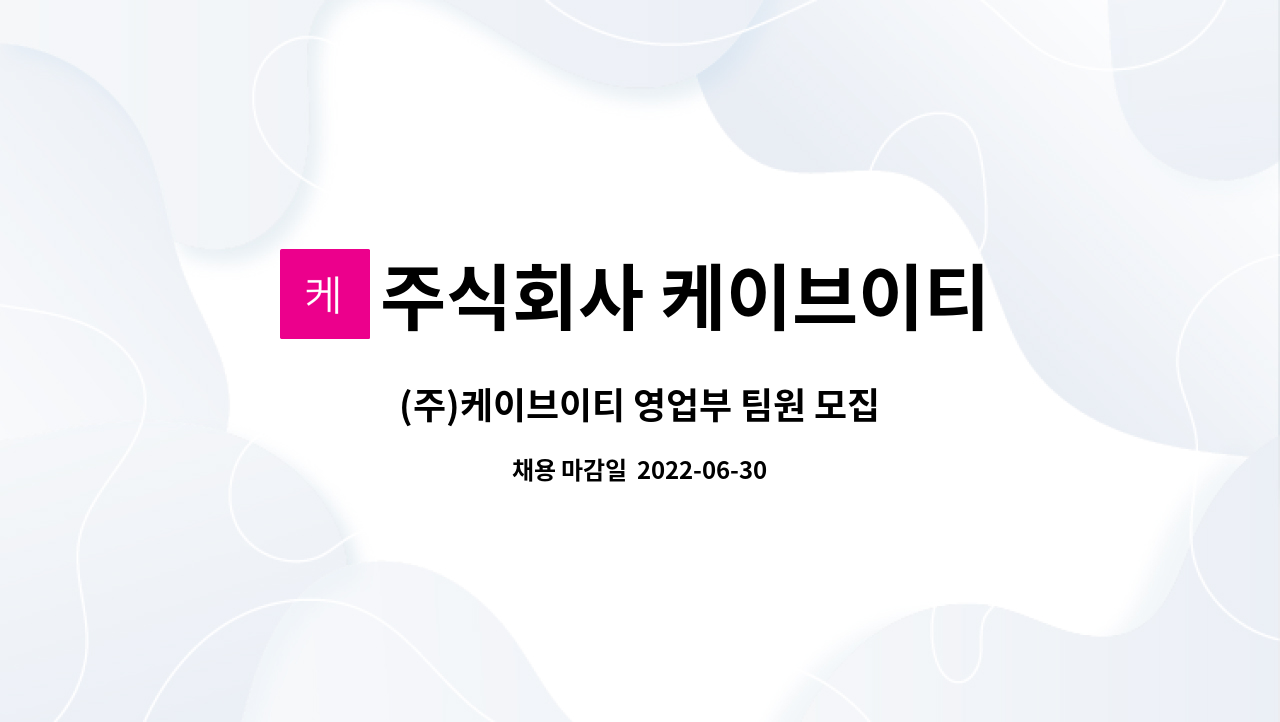 주식회사 케이브이티 : (주)케이브이티 영업부 팀원 모집 | 더팀스 (주)케이브이티 영업부 팀원 모집 by 주식회사 케이브이티