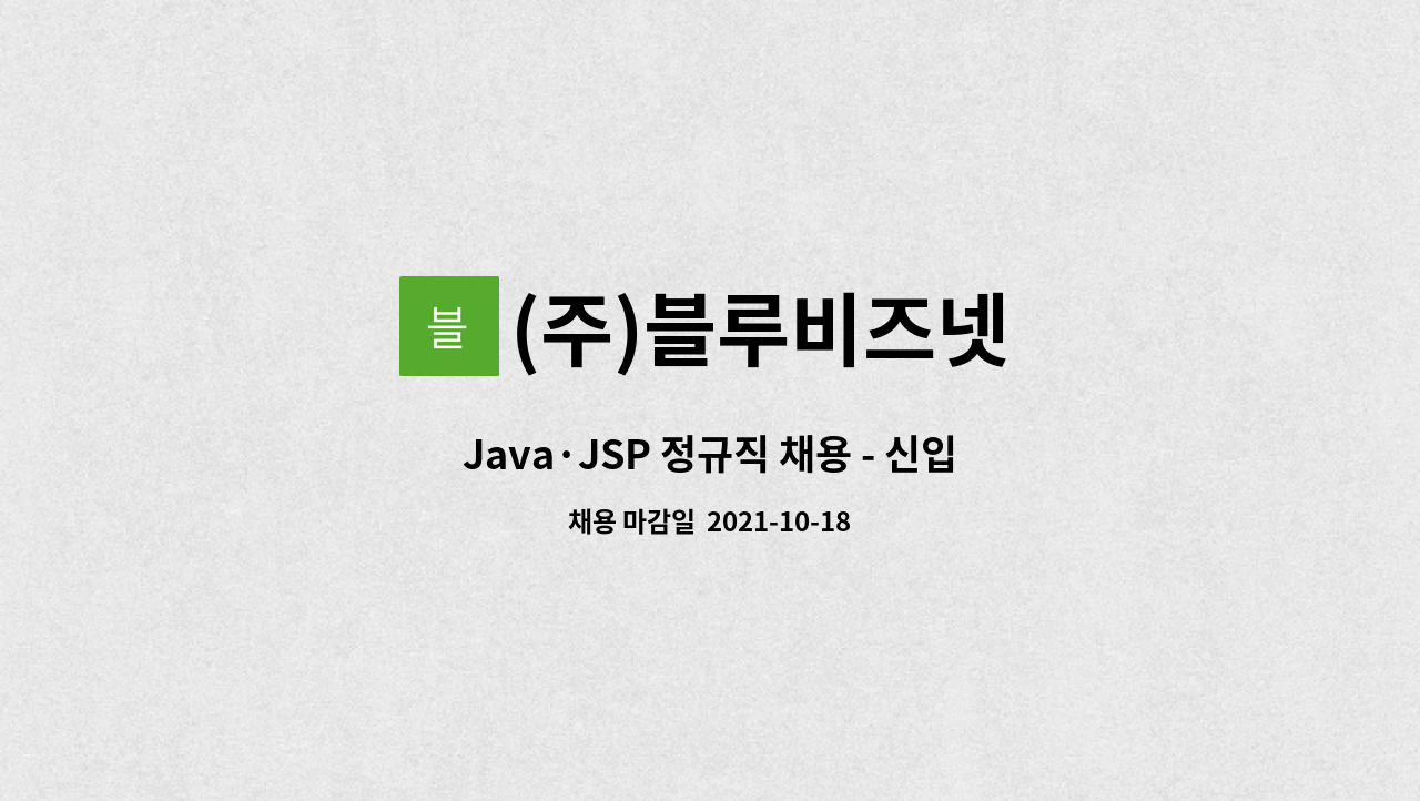 (주)블루비즈넷 : Java·JSP 정규직 채용 - 신입사원(청년 내일채움공제) | 더팀스 Java·JSP 정규직 채용 - 신입사원(청년 내일채움공제) by... 