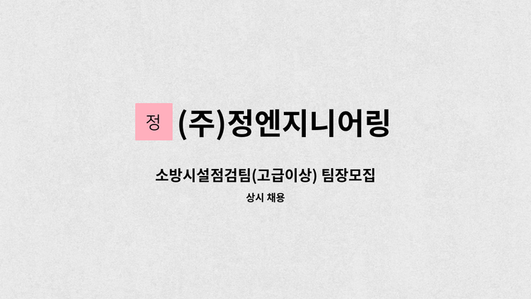 (주)정엔지니어링 - 소방시설점검팀(고급이상) 팀장모집 : 채용 메인 사진 (더팀스 제공)