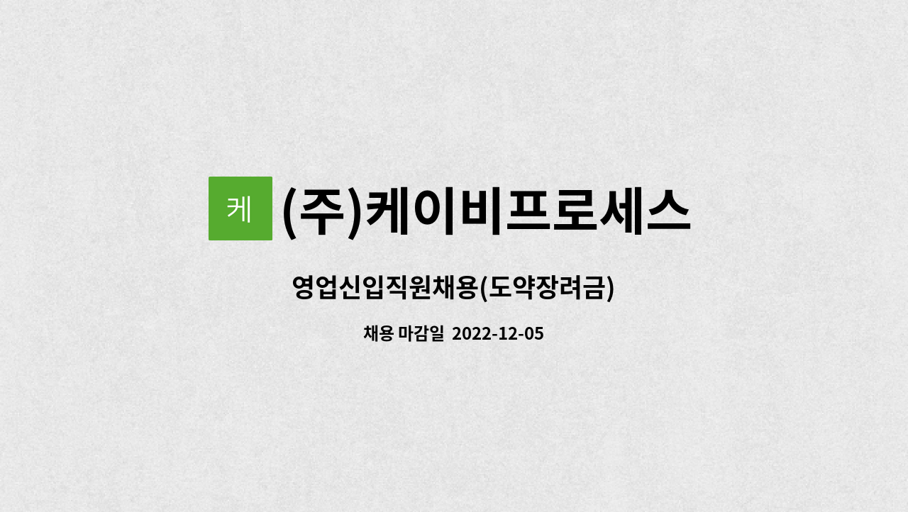 (주)케이비프로세스 - 영업신입직원채용(도약장려금) : 채용 메인 사진 (더팀스 제공)