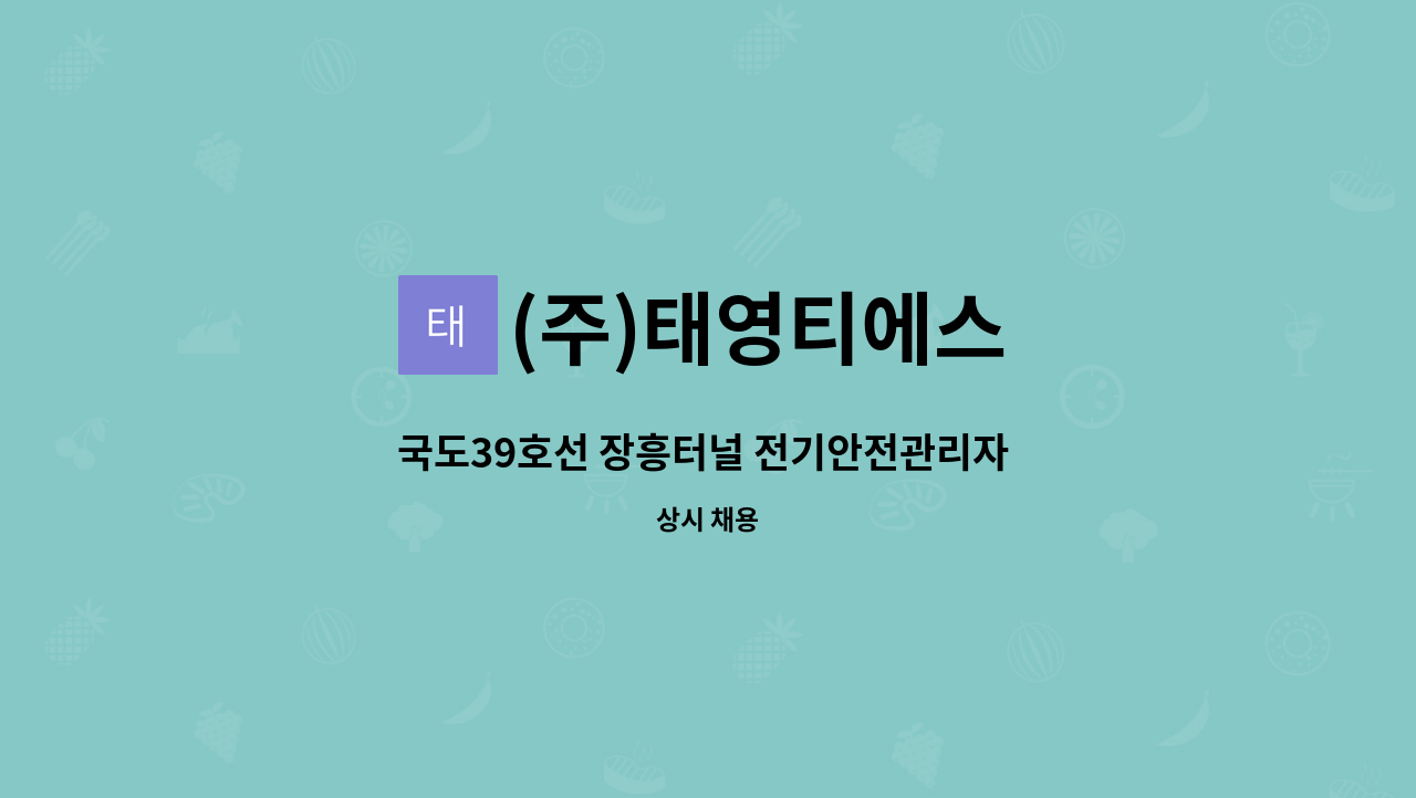 (주)태영티에스 - 국도39호선 장흥터널 전기안전관리자 및 기계 중급기술자 모집합니다. : 채용 메인 사진 (더팀스 제공)