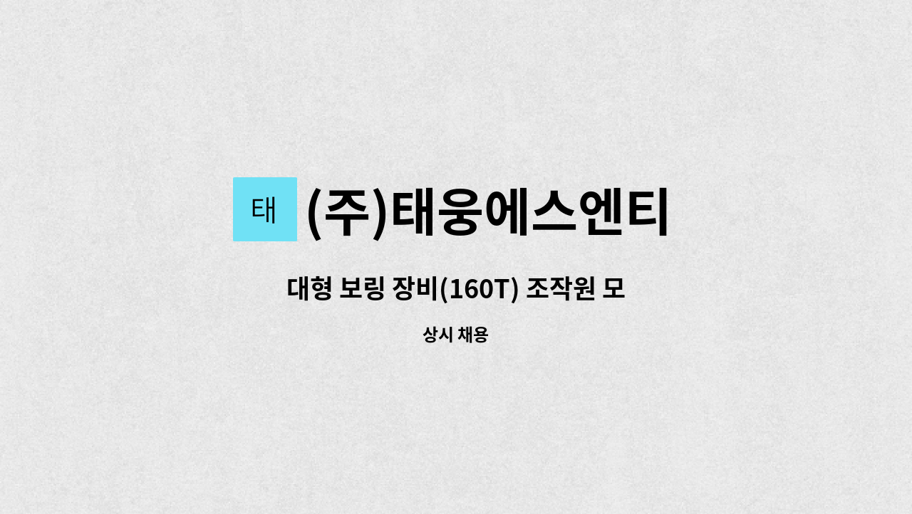 (주)태웅에스엔티 - 대형 보링 장비(160T) 조작원 모집 : 채용 메인 사진 (더팀스 제공)