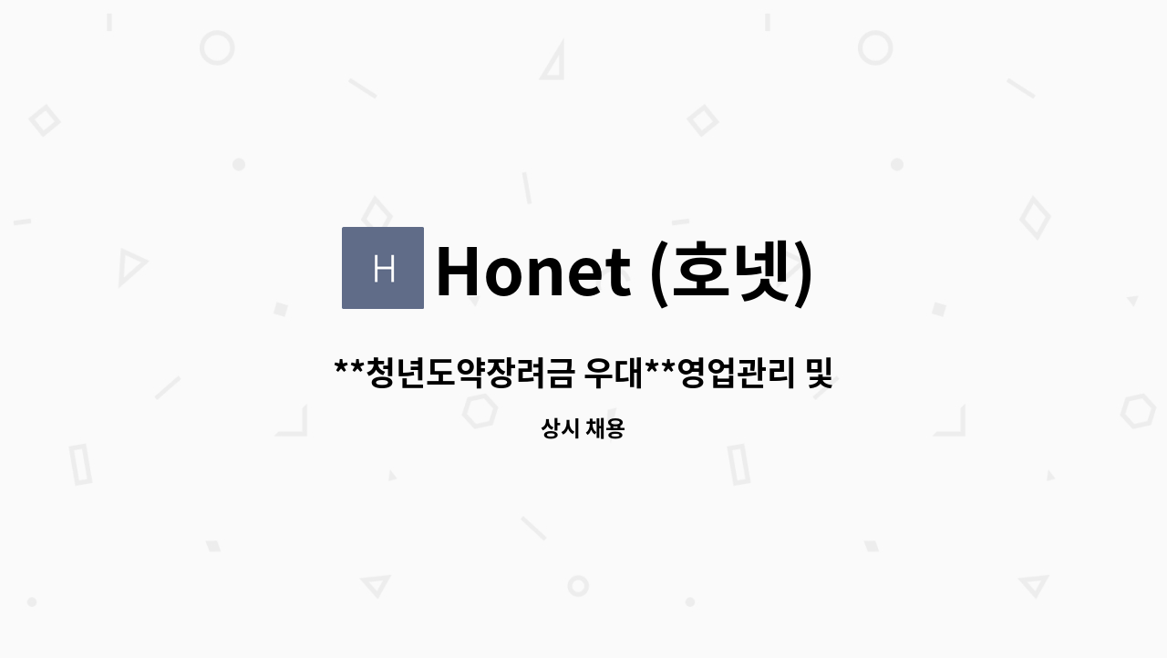 Honet (호넷) - **청년도약장려금 우대**영업관리 및 AS관리자 채용 : 채용 메인 사진 (더팀스 제공)