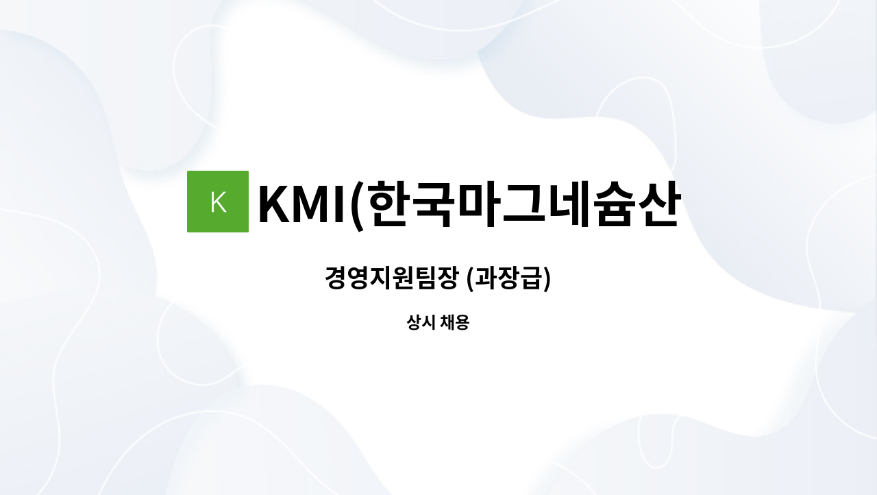KMI(한국마그네슘산업) - 경영지원팀장 (과장급) : 채용 메인 사진 (더팀스 제공)