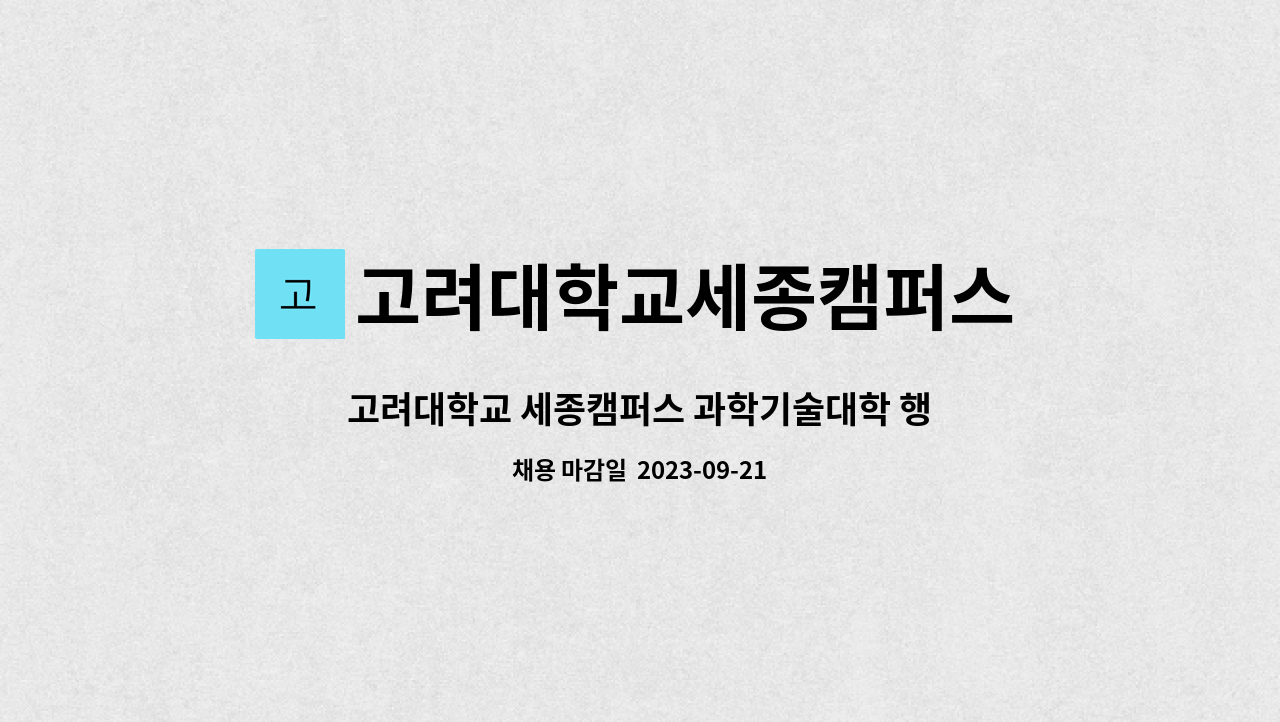 고려대학교세종캠퍼스 - 고려대학교 세종캠퍼스 과학기술대학 행정직원 채용 : 채용 메인 사진 (더팀스 제공)