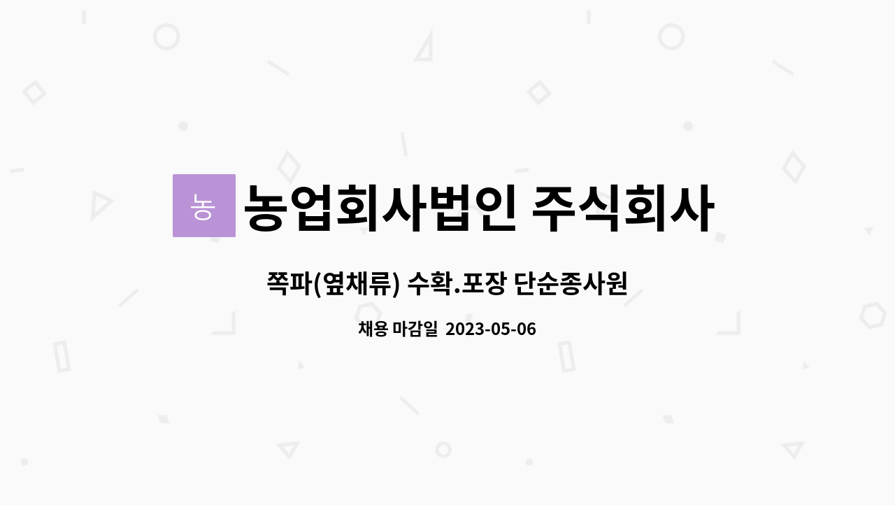 농업회사법인 주식회사 그린케이팜 - 쪽파(옆채류) 수확.포장 단순종사원 : 채용 메인 사진 (더팀스 제공)