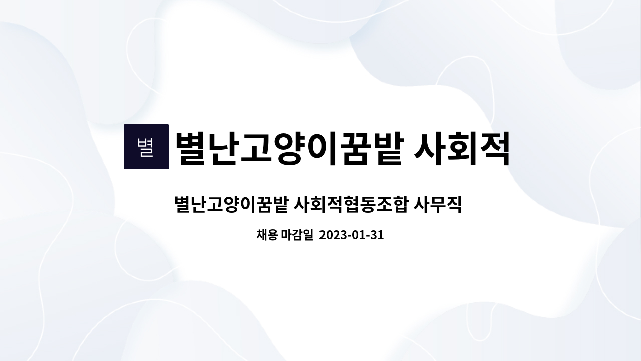 별난고양이꿈밭 사회적협동조합 - 별난고양이꿈밭 사회적협동조합 사무직 구인 : 채용 메인 사진 (더팀스 제공)