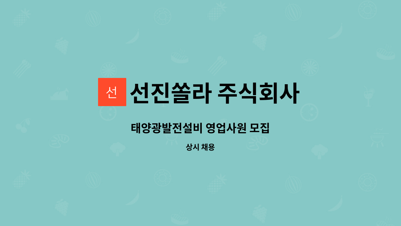 선진쏠라 주식회사 - 태양광발전설비 영업사원 모집 : 채용 메인 사진 (더팀스 제공)