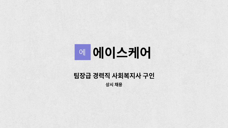 에이스케어 - 팀장급 경력직 사회복지사 구인 : 채용 메인 사진 (더팀스 제공)