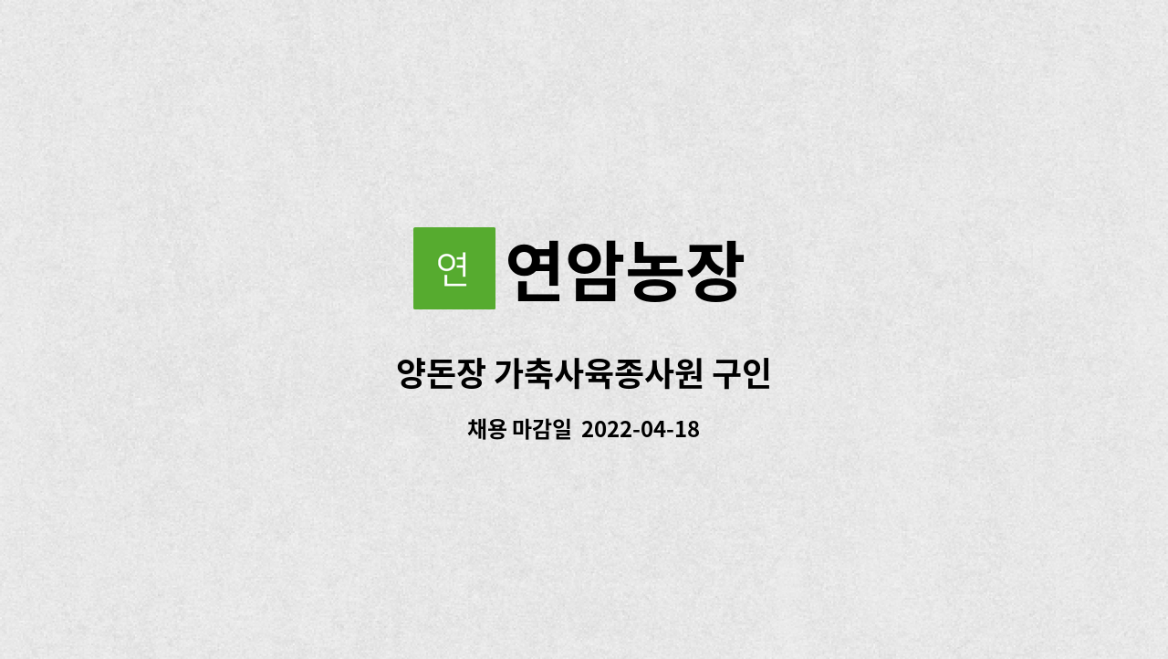 연암농장 - 양돈장 가축사육종사원 구인 : 채용 메인 사진 (더팀스 제공)