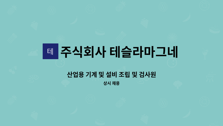 주식회사 테슬라마그네틱스 - 산업용 기계 및 설비 조립 및 검사원 : 채용 메인 사진 (더팀스 제공)