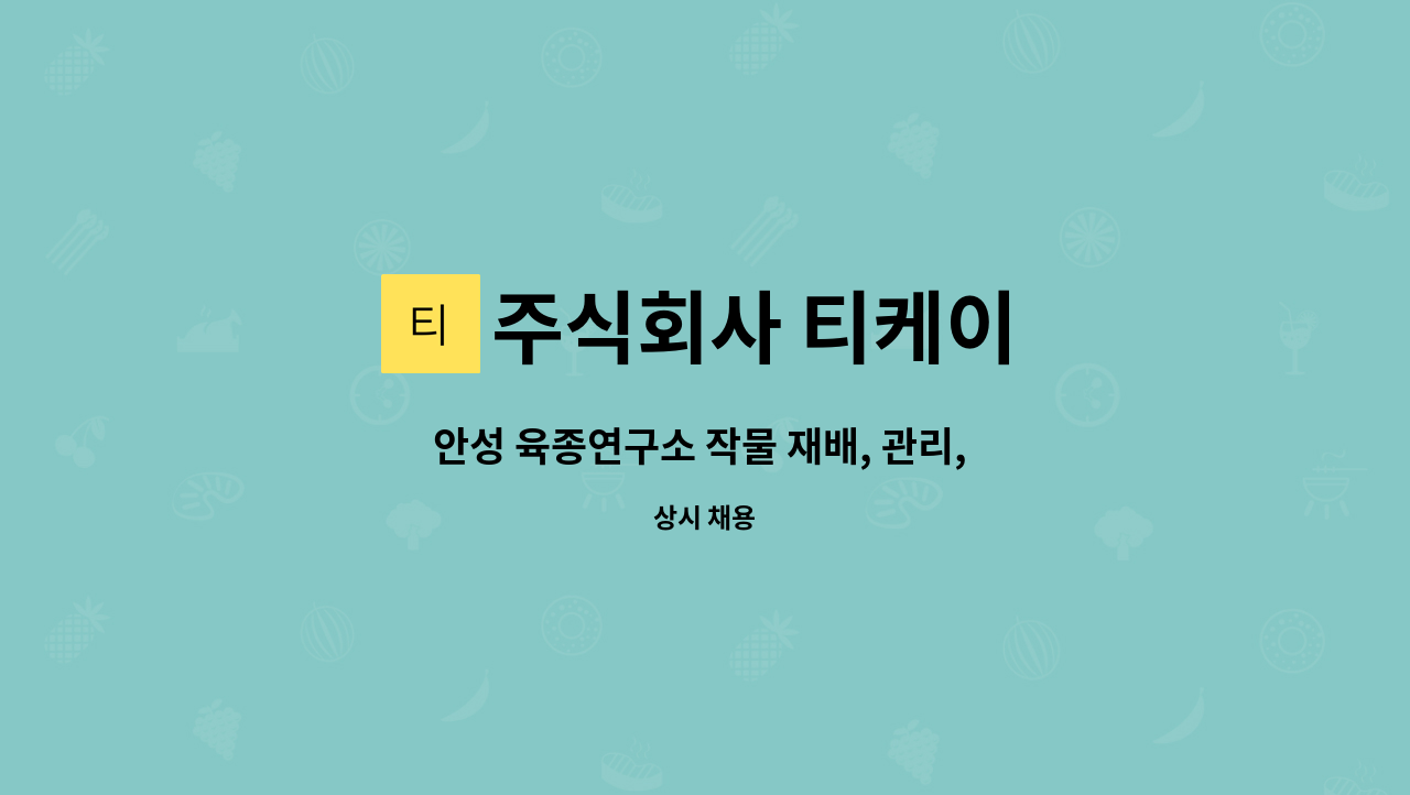 주식회사 티케이 - 안성 육종연구소 작물 재배, 관리, 종자교배 인원모집 (초보자 가능) : 채용 메인 사진 (더팀스 제공)