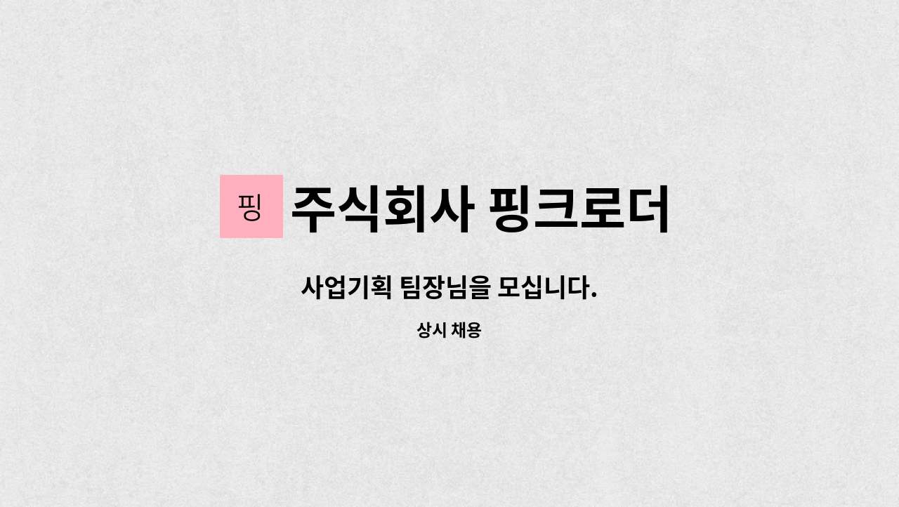 주식회사 핑크로더 - 사업기획 팀장님을 모십니다. : 채용 메인 사진 (더팀스 제공)