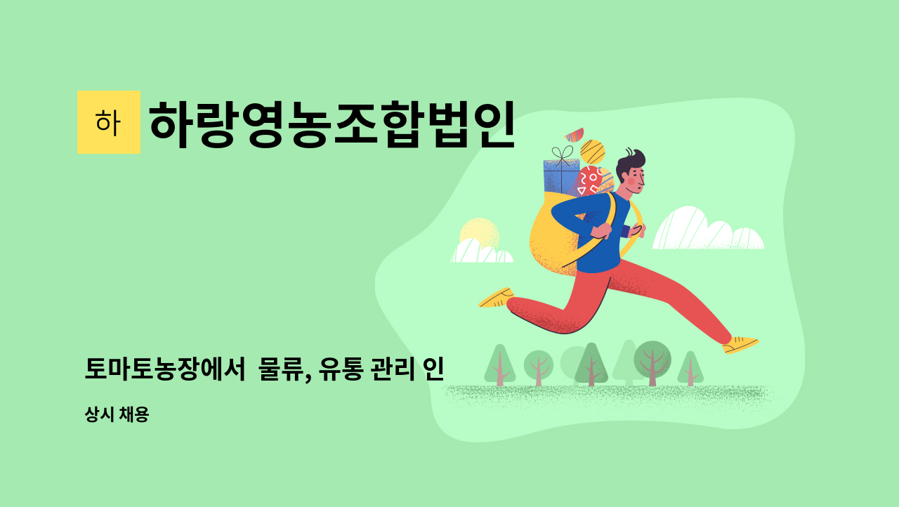 하랑영농조합법인 - 토마토농장에서 물류, 유통 관리 인원 1명 모집합니다. : 채용 메인 사진 (더팀스 제공)